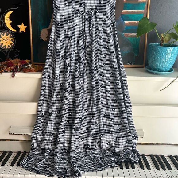 Vintage Studio London Blue and White Boho Floral Checkered Maxi Dress M - Picture 16 of 16